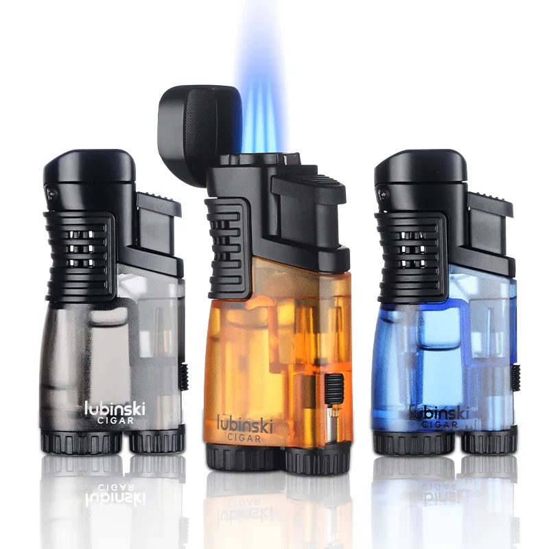 

LUBINSKI Professional Cigar Lighter With Punch knife Luxury Portable Gadget Windproof Gas Torch Jet Torch Puros Lighter Turbo