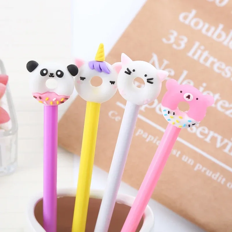 

50PCS Cartoon stationery student Rollerball pen cute animal doughnut shaped fountain pen needle tube black office signature pen