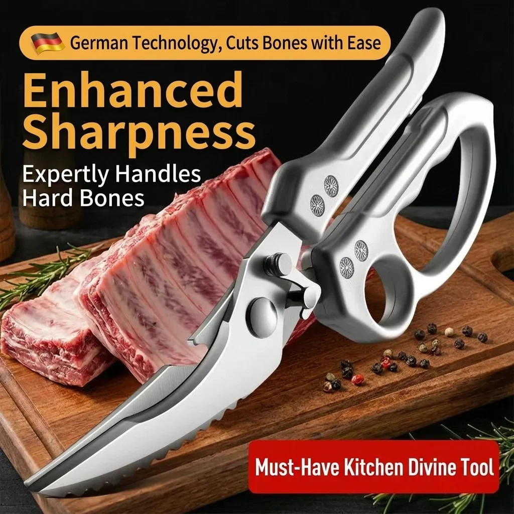Heavy Duty Stainless Steel Kitchen Shears, Multi-Purpose Household Food Scissors for Cutting Chicken Bones