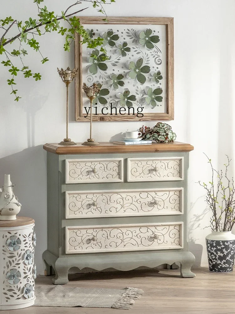 v9.10-American Style Four Or Five Chests of Drawers Painted Vintage Locker Bedroom Tailstock Storage Chest of Drawer