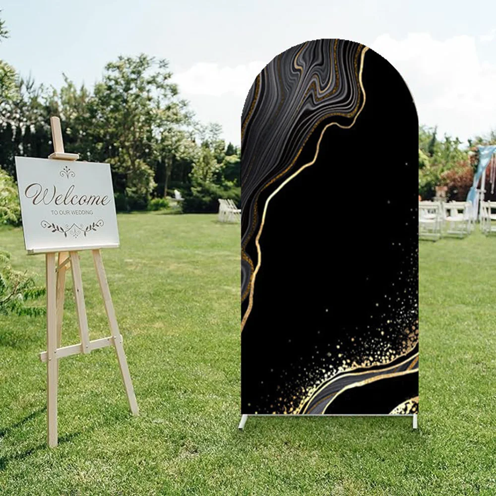 Mockika двойная сшитая арка фон для фотосъемки детский душ украшение богемный черный мрамор золотой узор фото фон