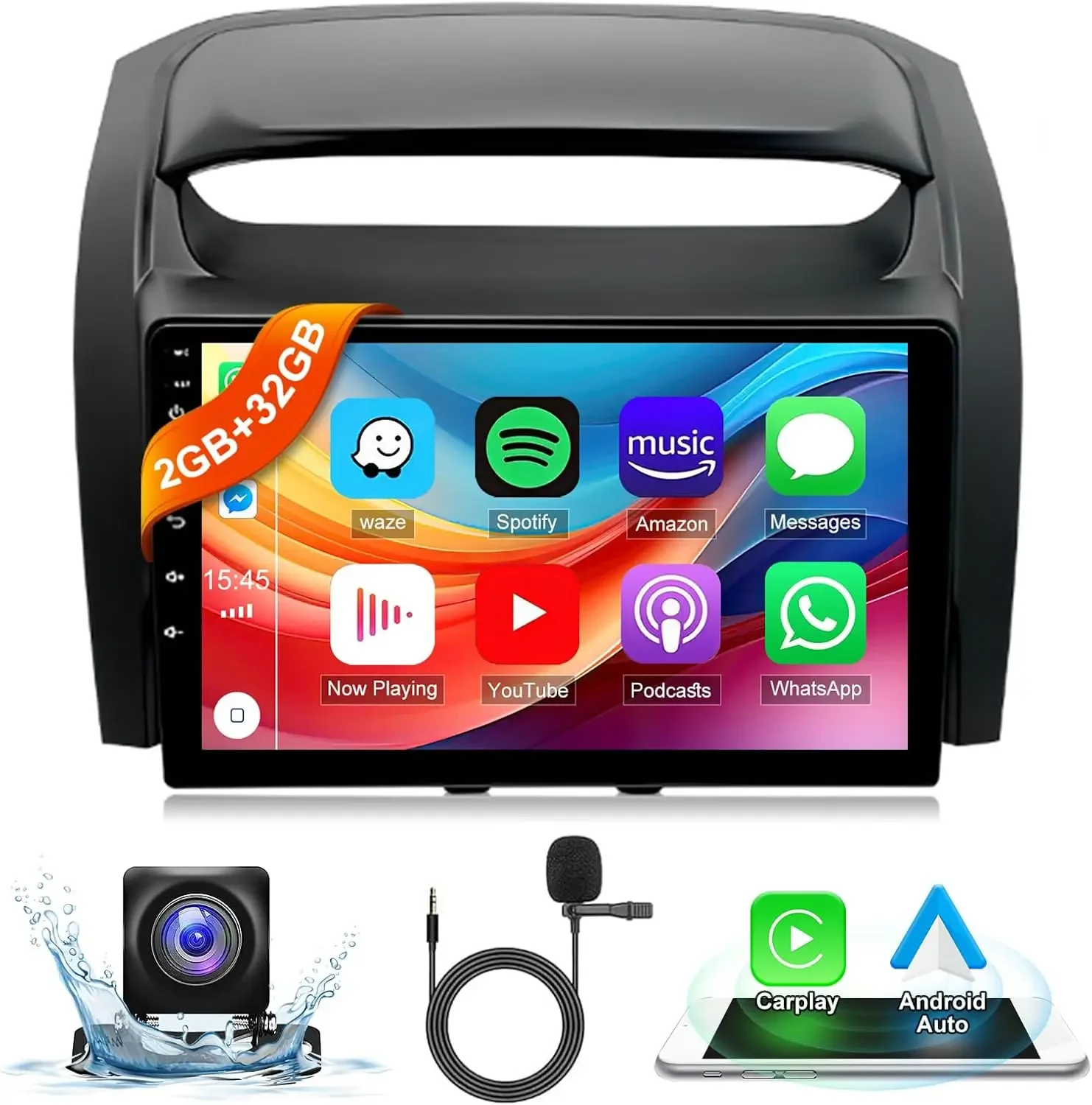 

CarPlay Android Auto Receiver 9" Touch Screen Car Radio with GPS Bluetooth＆ Backup Camera for Kia Sorento MK3 2014-2015 2G+32GB
