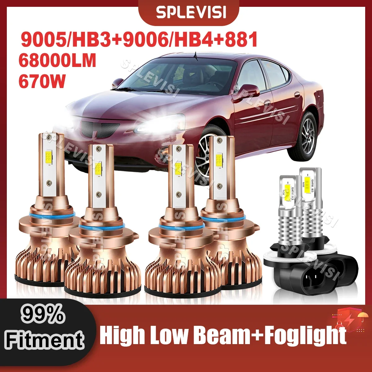 

LED Car Replace Combo Bulbs Headlight High Low Beam Foglight Kit 9005 9006 881 For Pontiac Grand Prix 2004 2005 2006 2007 2008