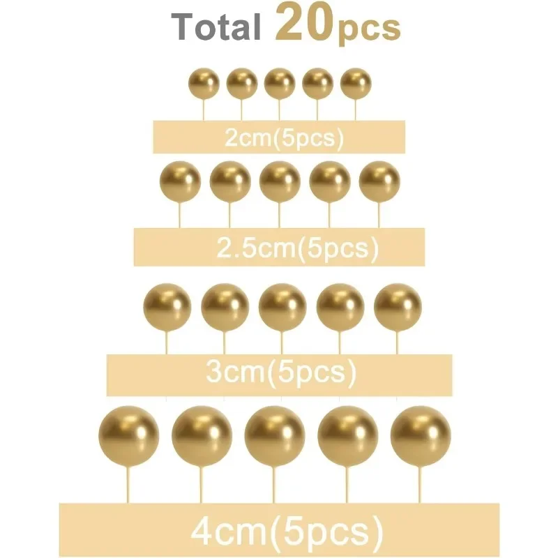 20 Pcs Ball Cake Topper Decorations Mini Balloons Cake Topper Sticks Gold Balls Cake Picks Topper Balls Decorations