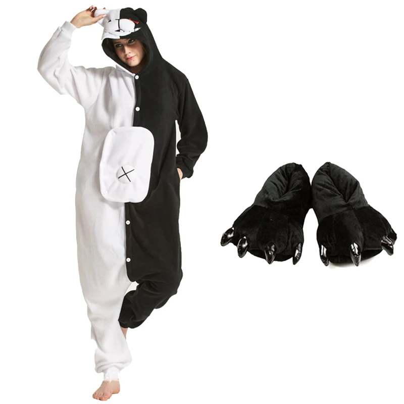 Monokuma Unicorn Kigurumi Pajama Adult Onesie Anime Bear Jumpsuit Black White Animal Pajamas Women Halloween Party Suit Overall