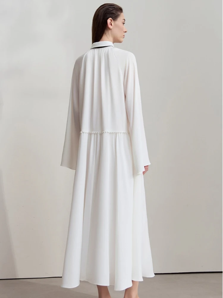 AMII Womens Dresses 2025 Autumn New Loose Elegant Ladies Clothing Long Sleeve Casual A-Line Chiffon Lace-up Long Dresses12553053