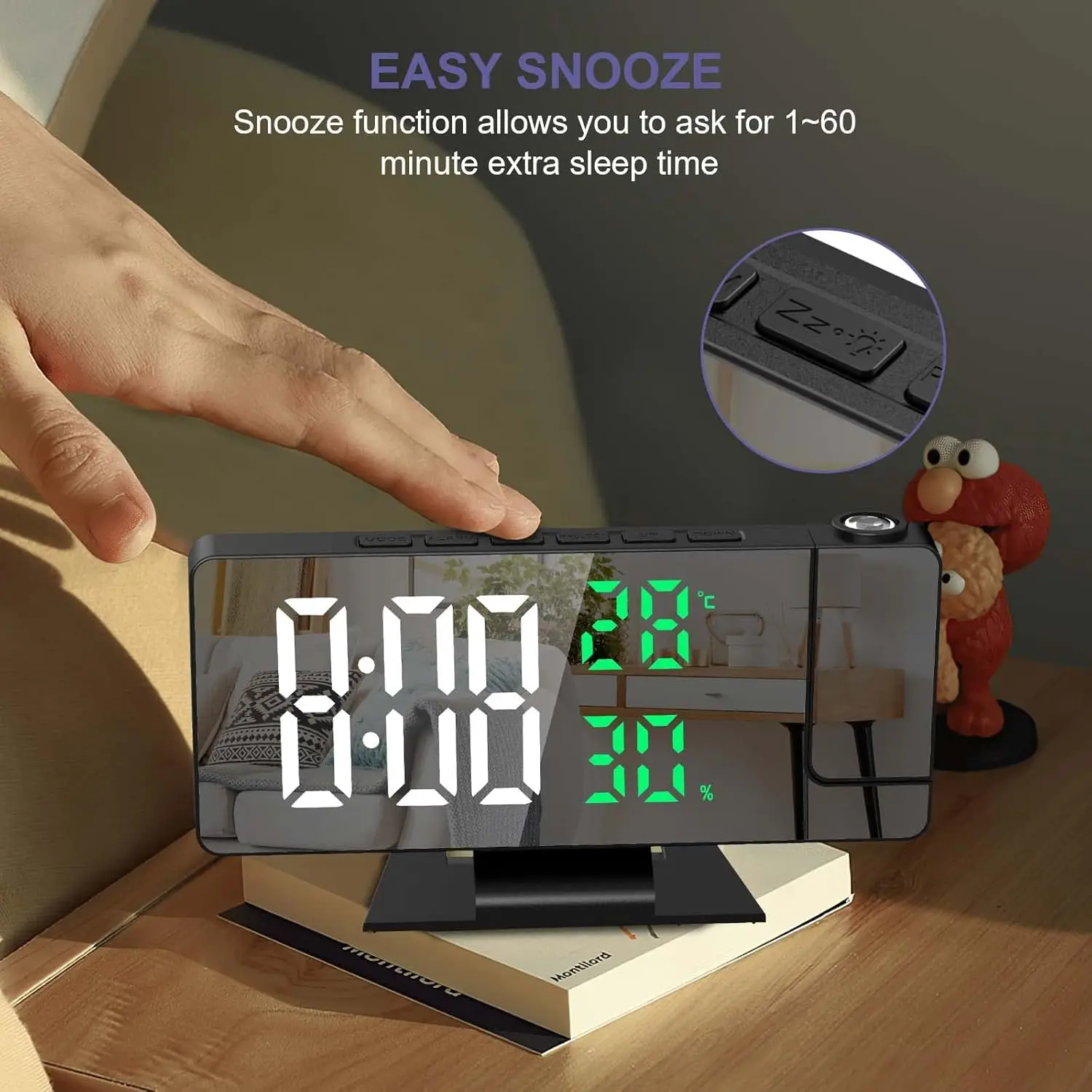 Radio LED Digital Smart Alarm Clock Watch Table Electronic Desktop Clocks USB Wake Up Clock with 180° Time Projector Snooze