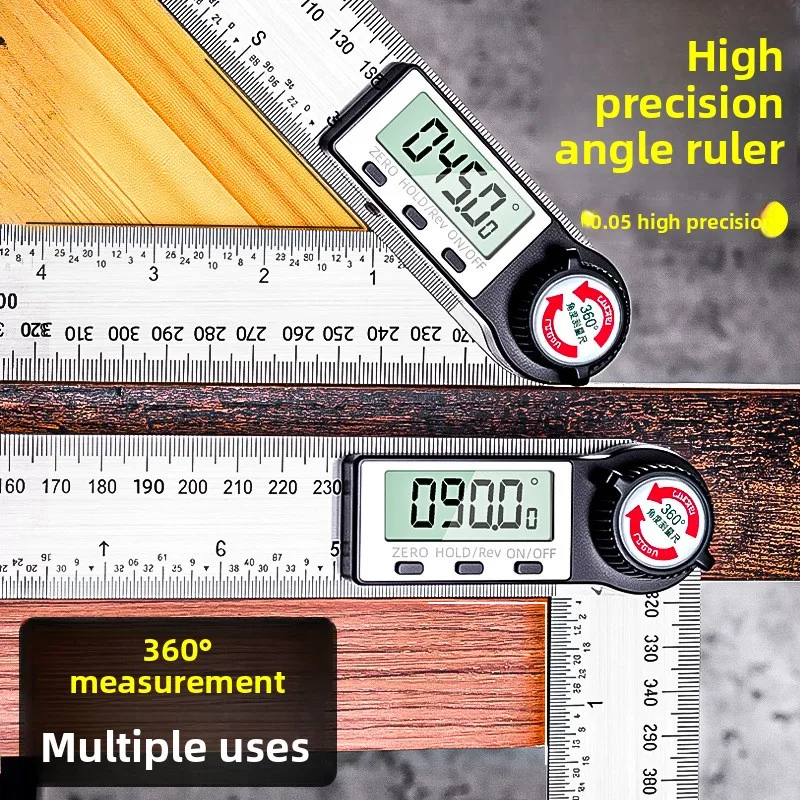 Multifunctional High-Precision Digital Angle Ruler, Thickened Stainless Steel 360° Electronic Protractor for Woodworking