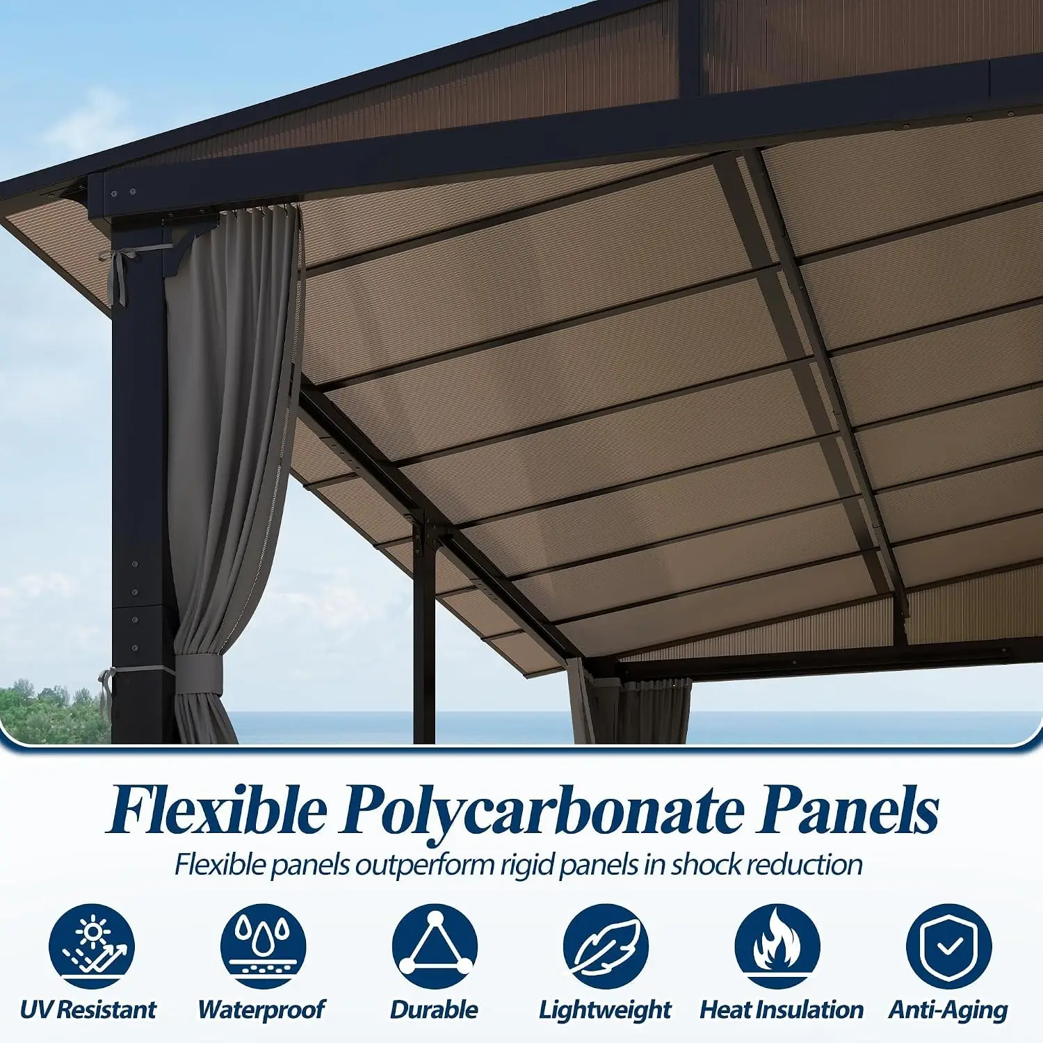 12' X 14' Outdoor Polycarbonate Lean to Gazebo, Wall-Mounted Heavy-Duty Gazebo with Sloped Roof, Outdoor Patio Pavilion, Custom view 5