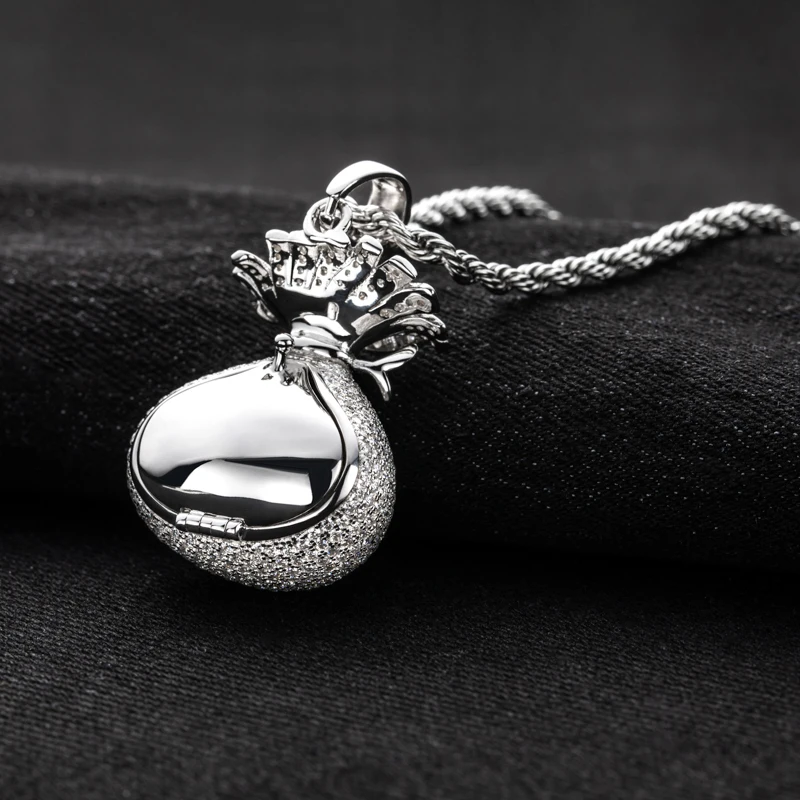 MossanRappr 6.1cttw Moissanite Money Bag Pendant Bling Hip Hop Necklace 925 Sterling Silver  Fashion Punk Charm Gifts for Men - Image 2