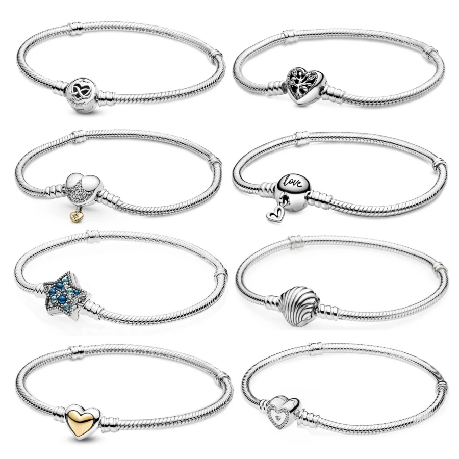 Hot Sale Disney Bracelet DIY Charms Beads Heart Clasp Snake Chain Bracelet For Women Jewelry