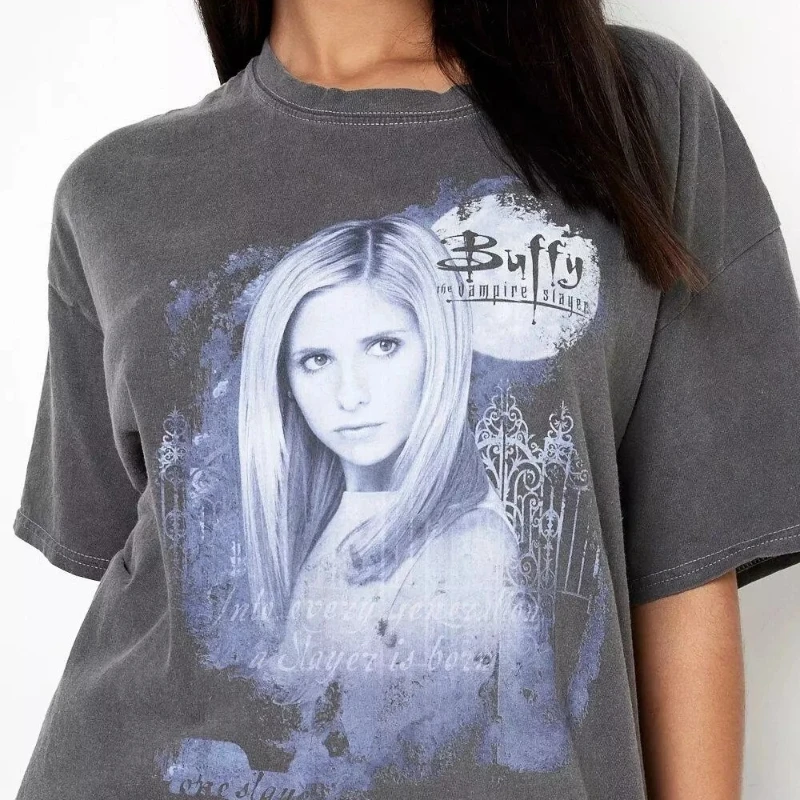 

Американская винтажная женская футболка Buffy Summers Buffy Vampire Slayer, повседневный подарок, летняя мужская и женская уличная одежда Y2K
