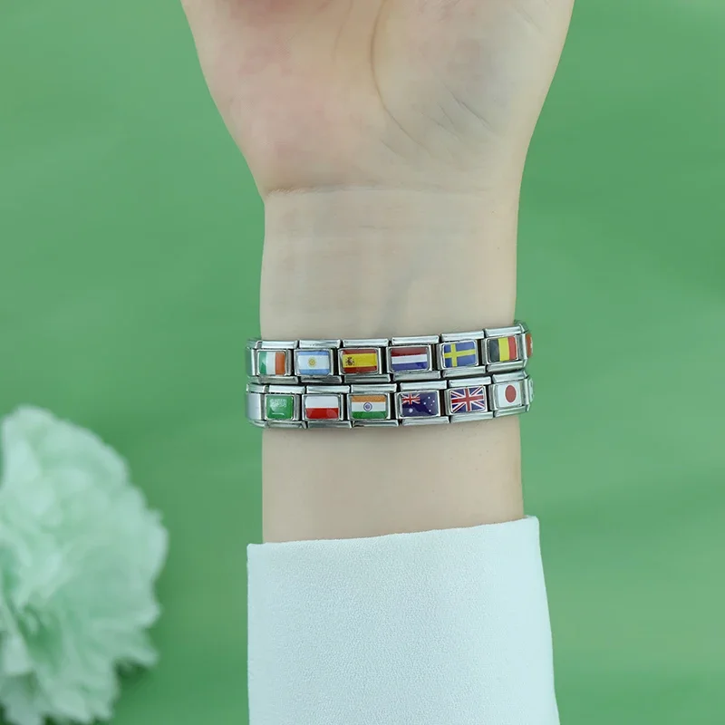Hapiship 2024 New Women\'s Fashion World National Flag Italian Charm Beads Fit 9mm Bracelet Stainless Steel Making Jewelry TZ012