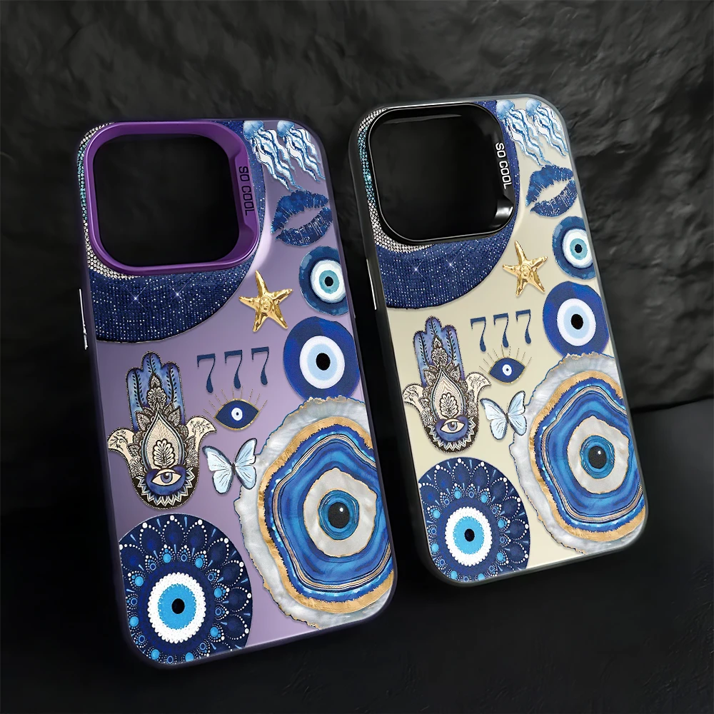Coque de téléphone élégante en PC rigide, motif œil maléfique bleu, mystique, anti-chute, unisexe, pour iPhone 17 16 15 14 13 12 11 Pro Max Plus Air