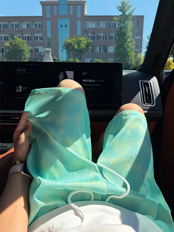 

Quick Dry Dyed Ice Silk Short Pants Men's Summer Breathable Five Parts Beach Sand Beach Pants Loose Fit Elastic Waist Youth