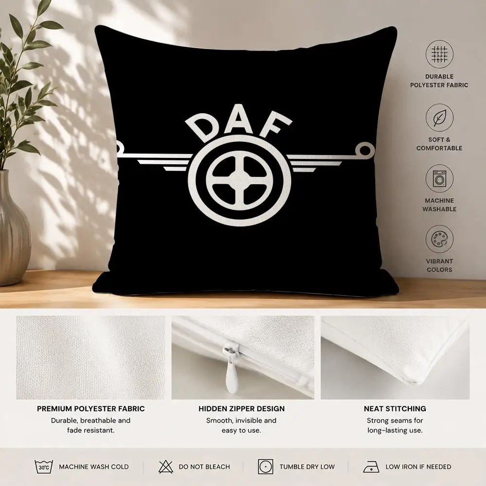 D-DAF Truck Logo Cushion Cover 40x40cm Square Decorative Sofa Cushion Cover Bedroom Living Room Home Decor Gift