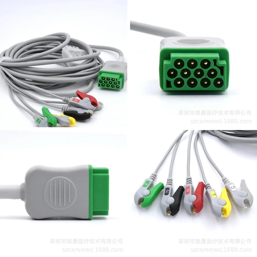 ECG 5-Lead Cable, 11-Pin Compatible with GE Marquette Monitors, TPU Clip