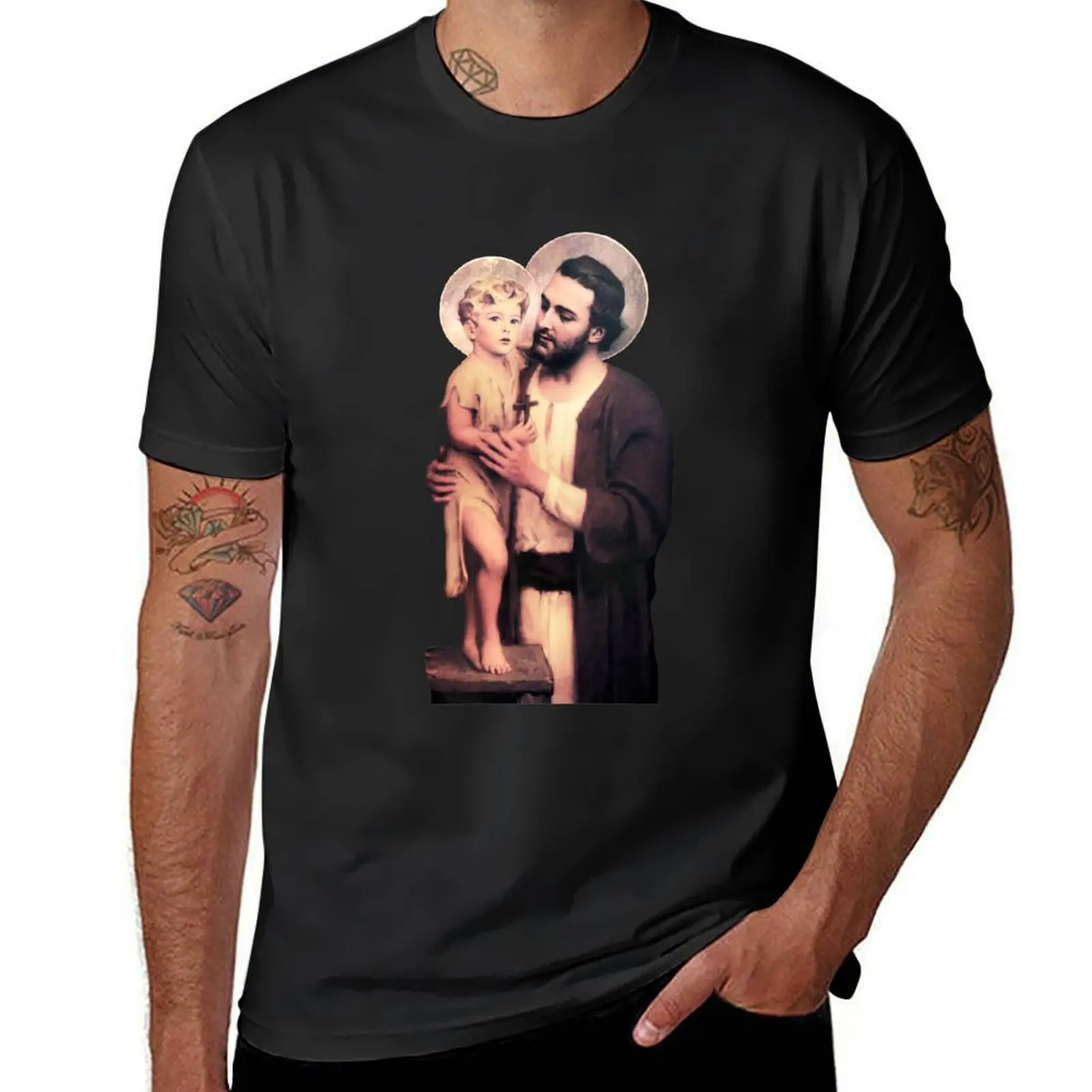 Saint Joseph and baby Jesus - version 2 (transparent background design) T-Shirt tops summer top plus size tops t shirts men