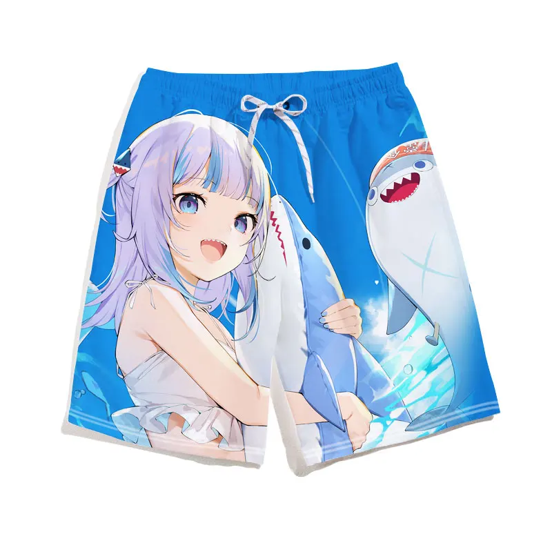 홀로리브 VTuber 카와이 가워 구라 3D 프린트 반바지 애니메이션 남성 비치 반바지 여름 2025 신상 여성 반바지 스포츠 Y2k 키즈 하의