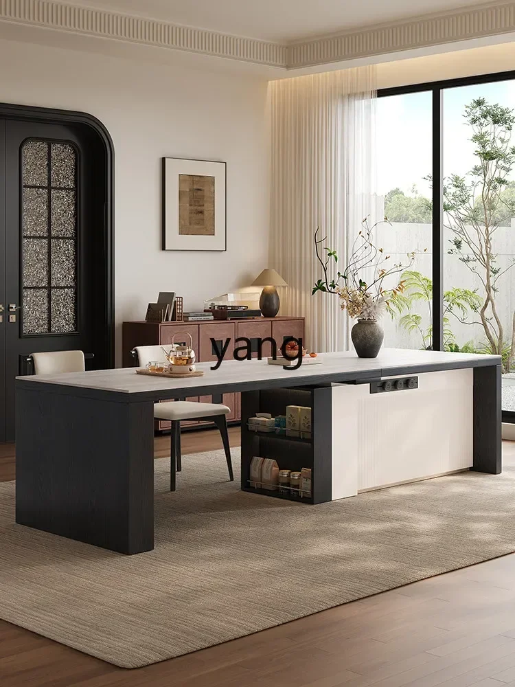 LMM antique electric lift retractable flush island dining table integrated household bar