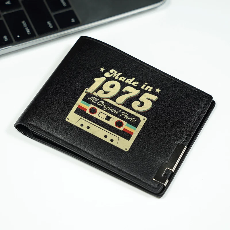Realizzato nel 1975 Portafoglio in pelle PU con design a cassetta Portafoglio compatto da uomo in stile business minimalista Durevole Leggero Uso quotidiano
