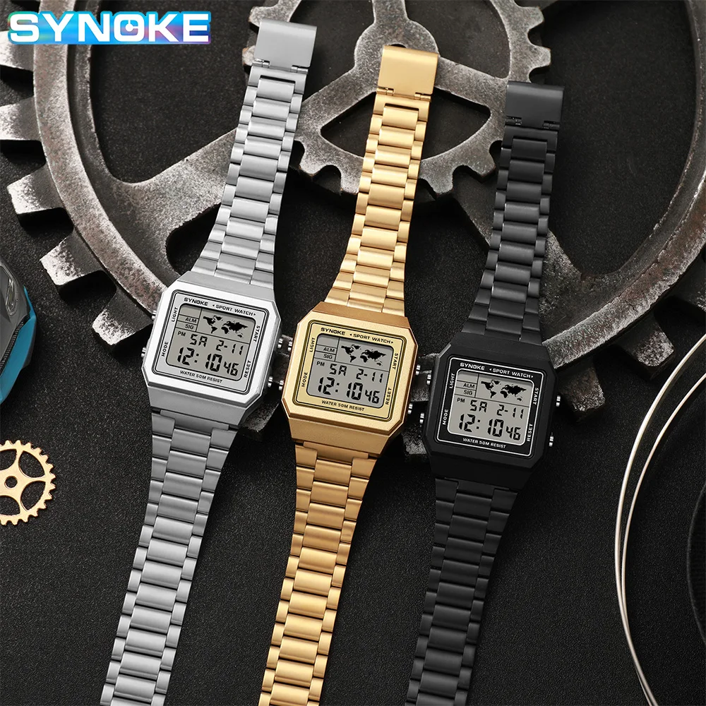 SYNOKE Couple watches Top Brand Luxury Stainless Steel Chrono Sport Watches Light Display Digital Wristwatch Waterproof Fashion