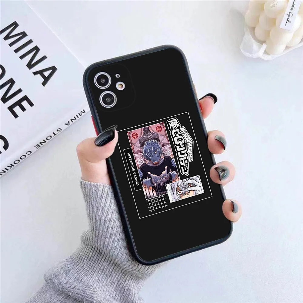 For iphone 16Pro 15 Pro 14 13 12 Mini 11 7 8 16Plus XS Max XR My Hero Academia Anime Frosted Translucent Cover Black Phone Cases