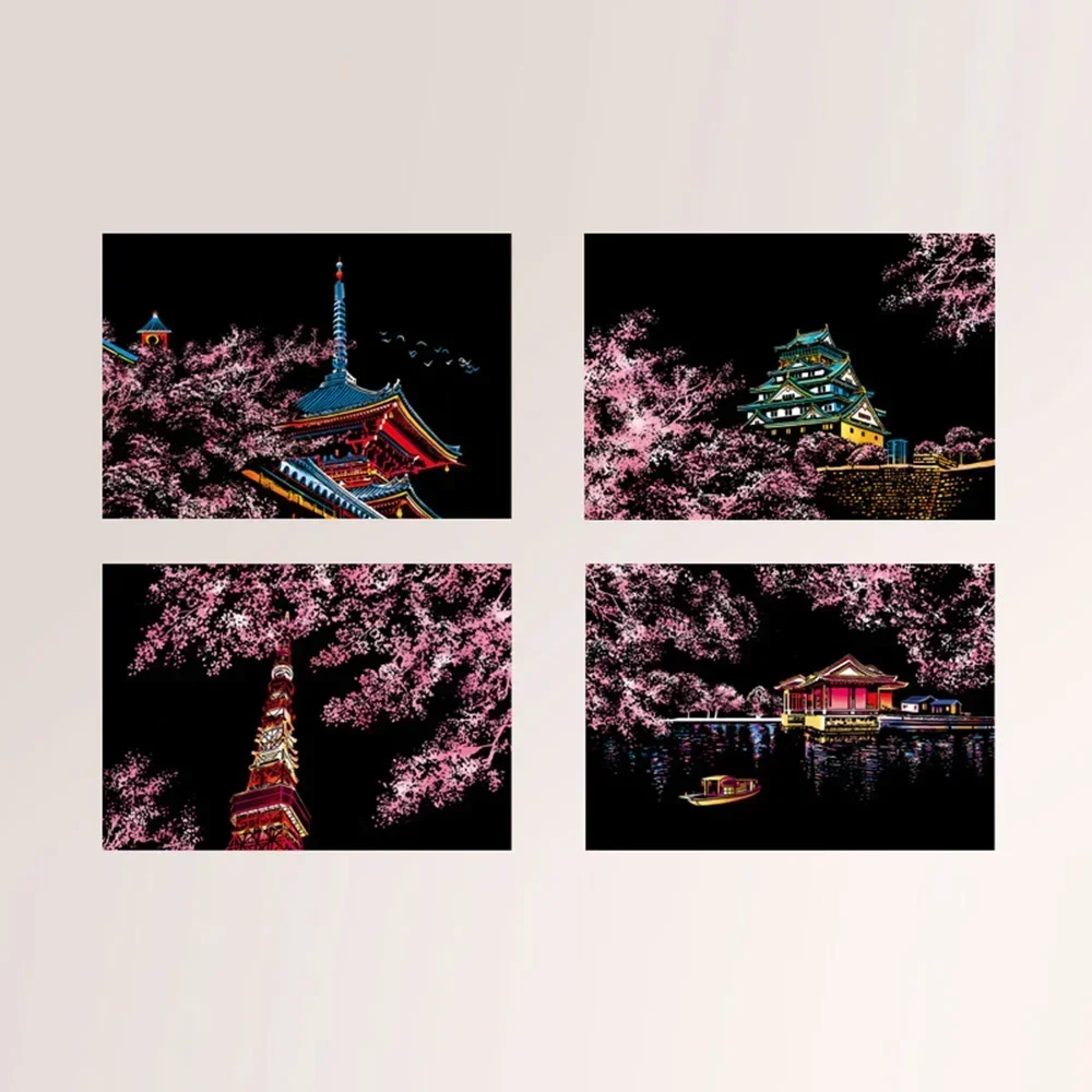 Picture Scratch Paintings Children City Decoration Useful 20*14cm Building Drawings Paintings Scratch 4Pcs/set