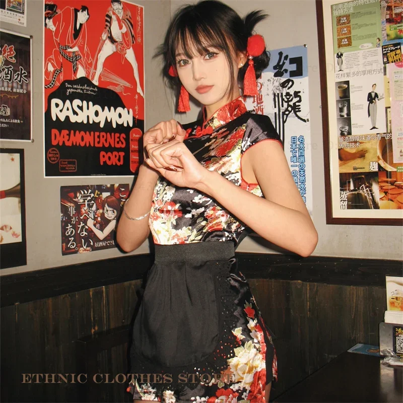 طباعة زهرة اليوسفي طوق تشيباو حجم كبير 6XL أنثى فيستدوس الساتان شيونغسام أنيمي تأثيري ازياء فتاة Y2K فستان صيني