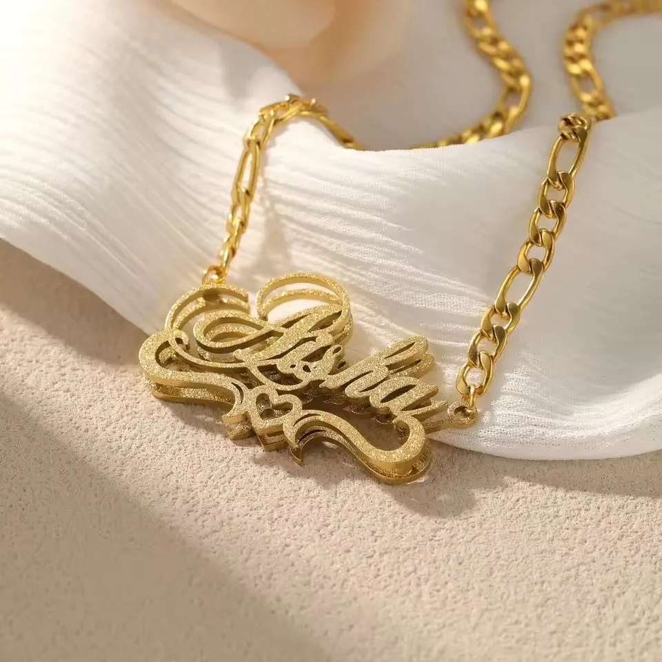 

18K Gold-plated Jewelry Gift for Wife Necklace with Love Personalized Double Layered Sand-pressed Name Customized Name Necklace
