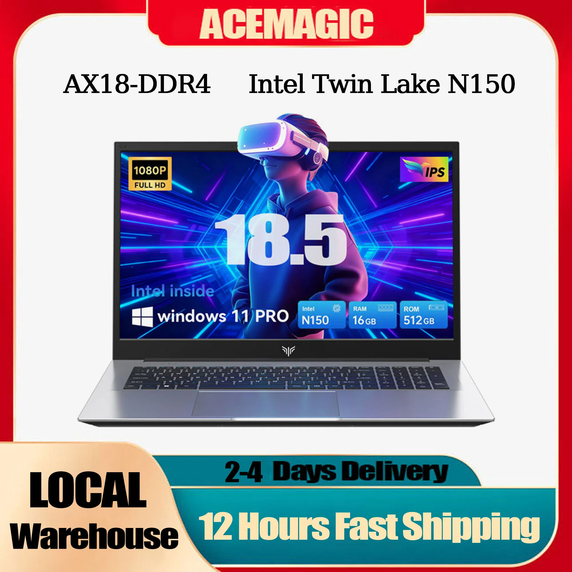 ACEMAGIC 18.5"Laptop Computer Windows 11 PRO 8000 mAh Battery Intel N150 Quad-Core Processor 16GB DDR4 RAM 512GB SSD Wifi5