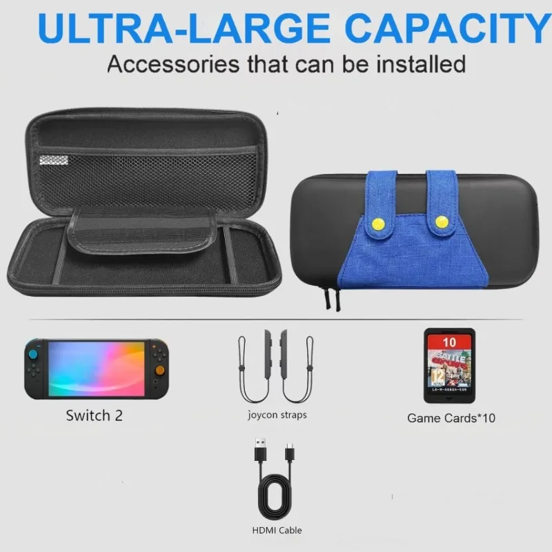 Denim Handheld Storage Case Carrying Bag for Switch 2 Game Console and Accessories Extra Large Capacity  Secure Fit Anti-Shake
