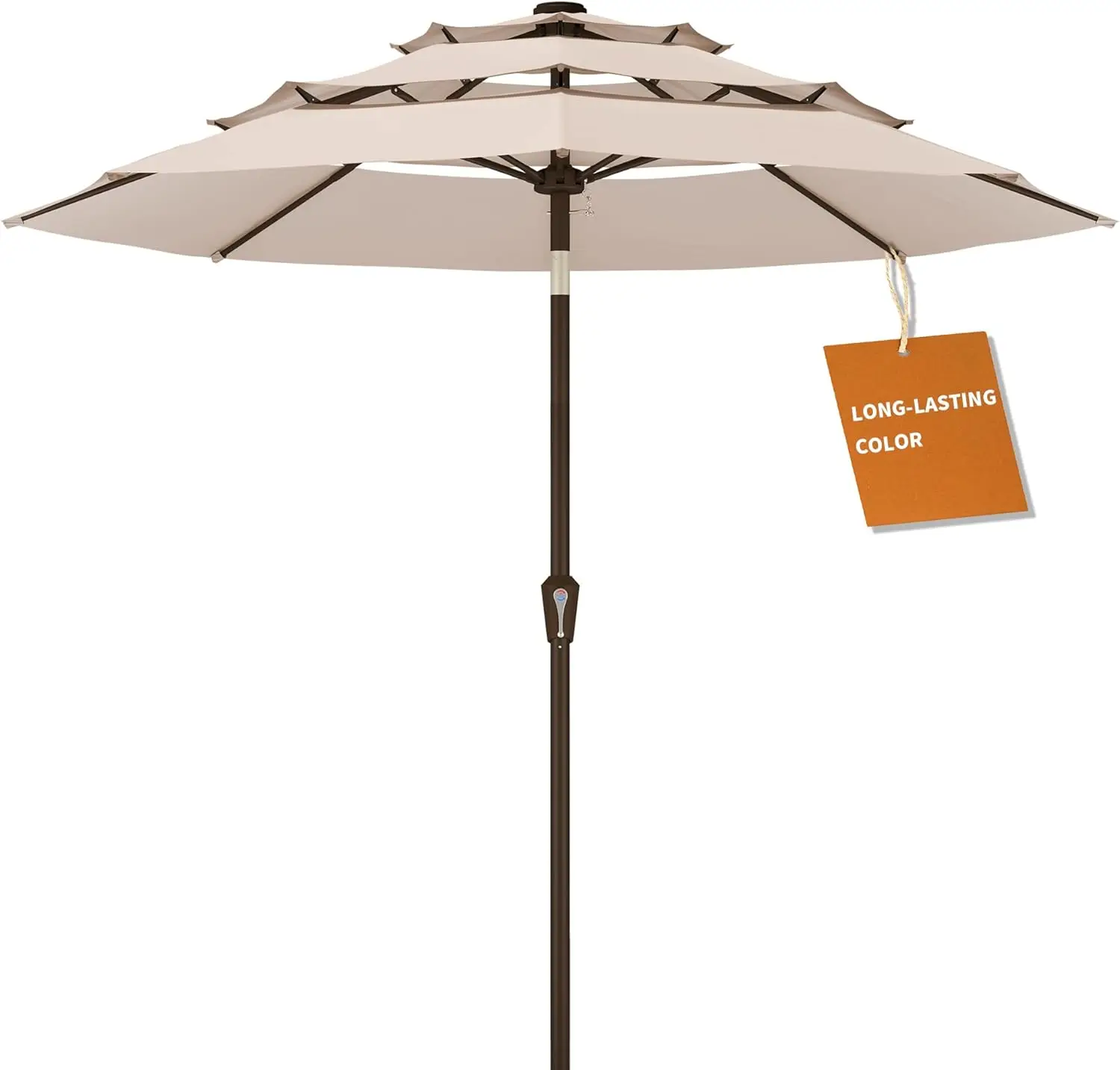 9ft 3-Tier Patio Umbrella, Outdoor Table Umbrella with Easy Crank & Tilt, 8 Reinforced Ribs, UV