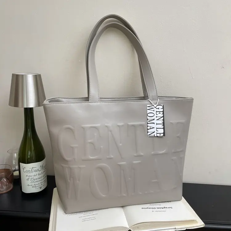 

Женская большая сумка с тиснением букв, винтажная зимняя сумка темного цвета, универсальная повседневная сумка через плечо с верхней ручкой для поездок на работу