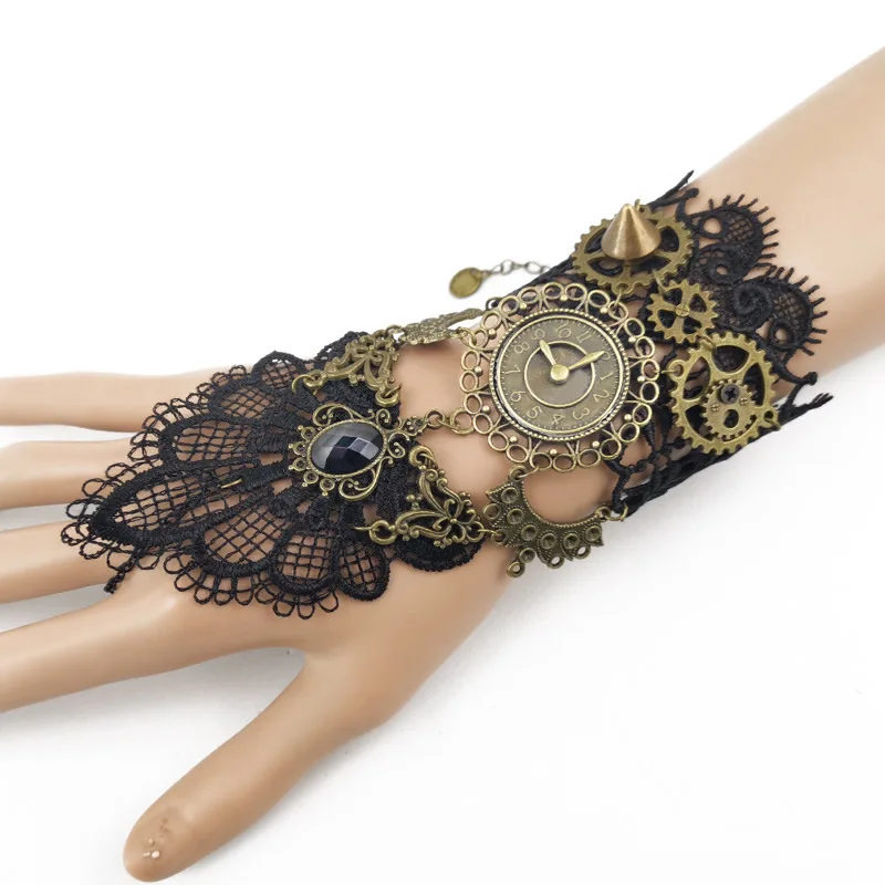 2023 New model Gothic Steampunk Lace Cuff Fingerless Glove Arm Warmer Bracelet Black Halloween Accessories