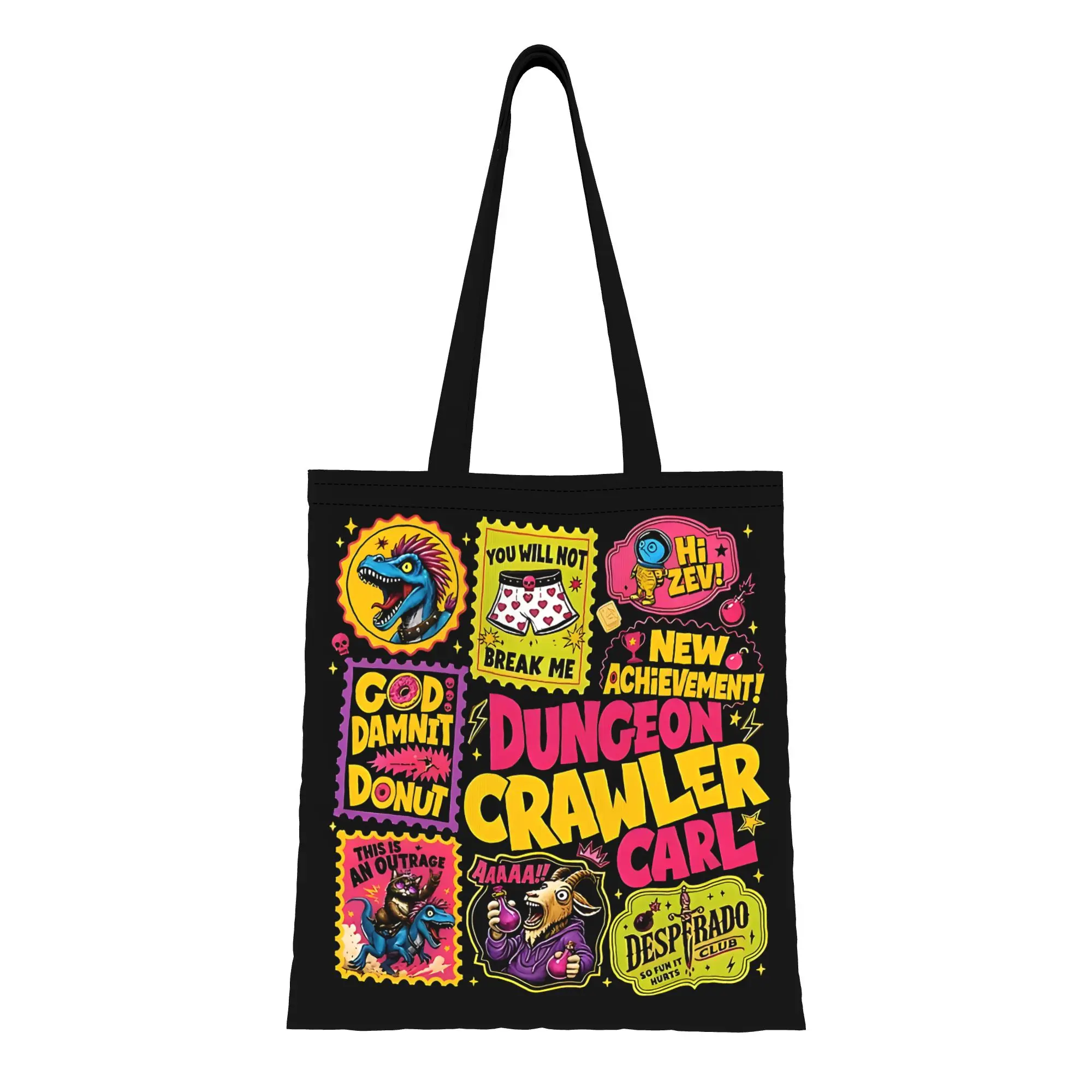 Reusable Trendy Dungeon Crawler Carl God Damnit Donut Shopping Bag Women Tote Bag Portable  Shopper Bags