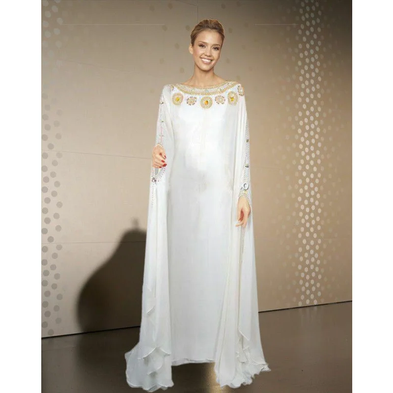 White Morocco Dubai Kaftans Farasha Abaya Dresses Fancy Long Dresses with European and American Fashion Trends