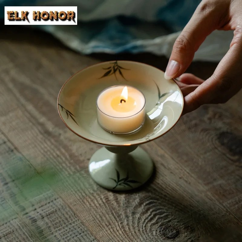 Plant Ash Hand-painted Bamboo High Foot Incense Holder Diffuser Incense Burners Aromatherapy Censer Home Supplies Decoration
