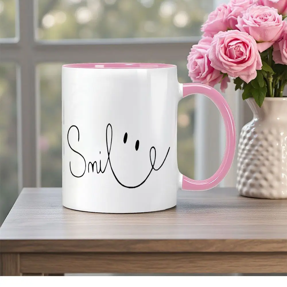 Personalized Name Ceramic Coffee Cup Custom Smile Happy Face Design 11oz Mug Gift for Mom Lover Birthday Christmas Unisex