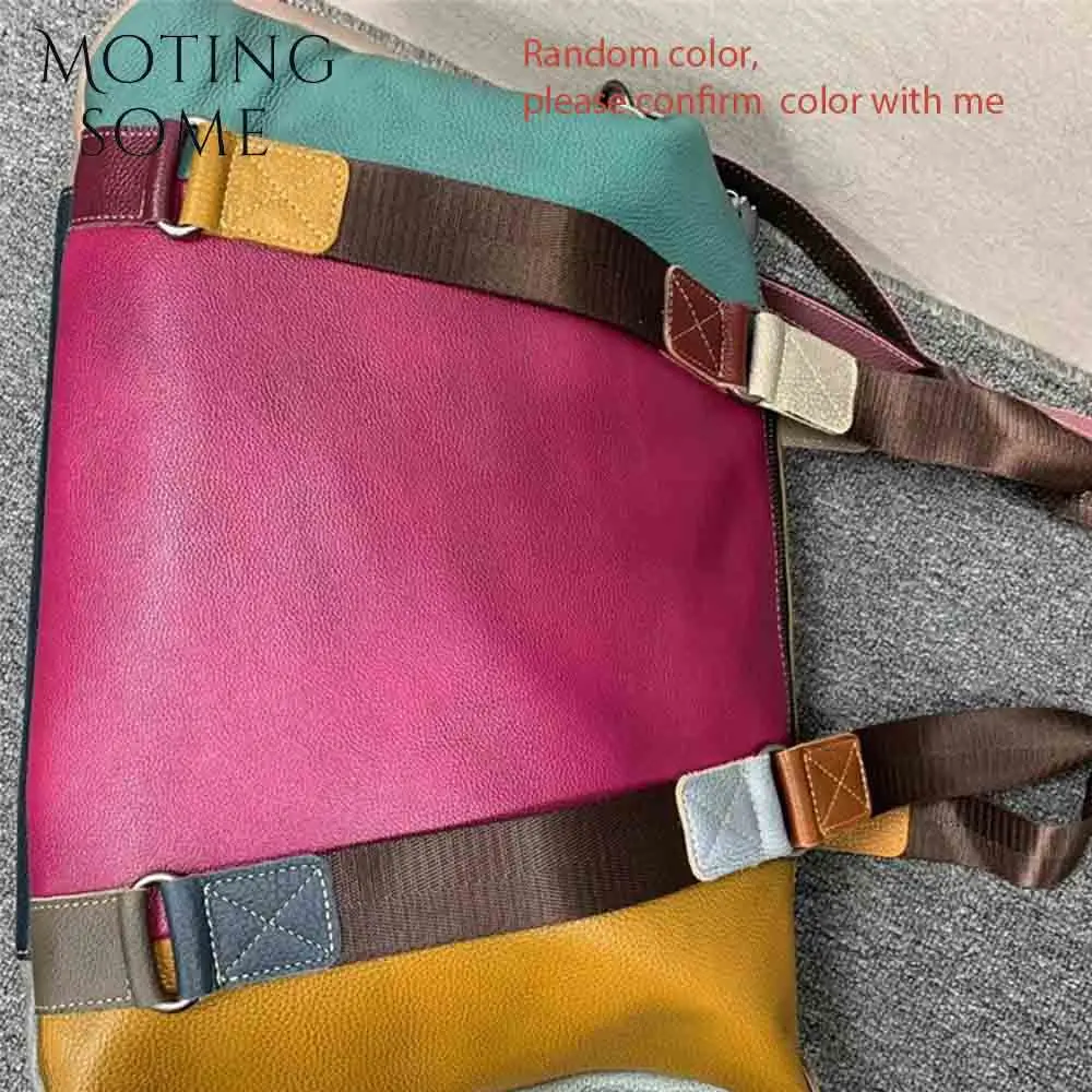 Motingsome Vintage Leather Woman Bags Shoulder Handbag and Purse Luxury Full Grain Cowhide Oversized Casual Tote Daily Bag 2024