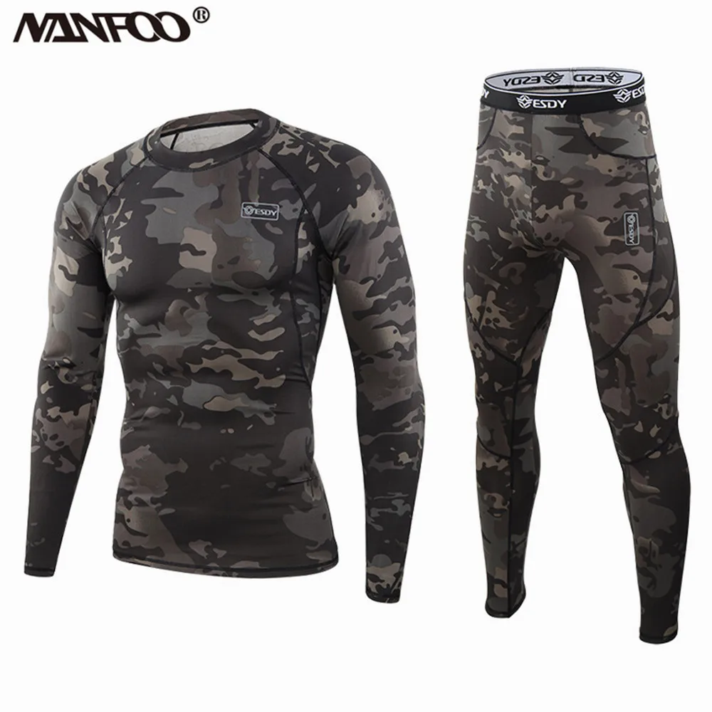 Men's Camouflage Thermal Underwear Comfortable Polyester Underwear Breathable Fitness Wear Anti-Sweat Sports Underclothes