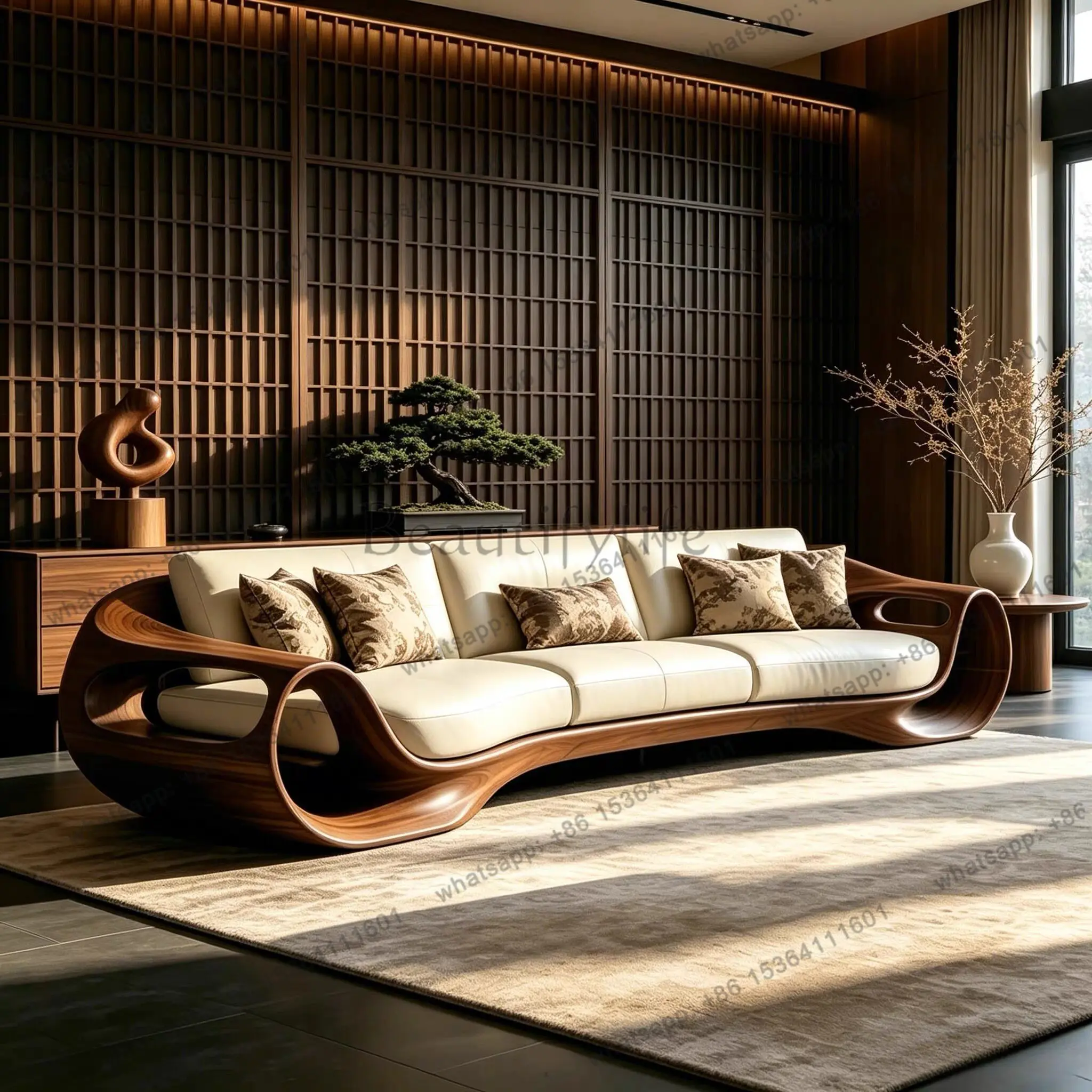 YJ new Chinese-style North American black walnut sofa living room special-shaped home modern simple solid wood leather