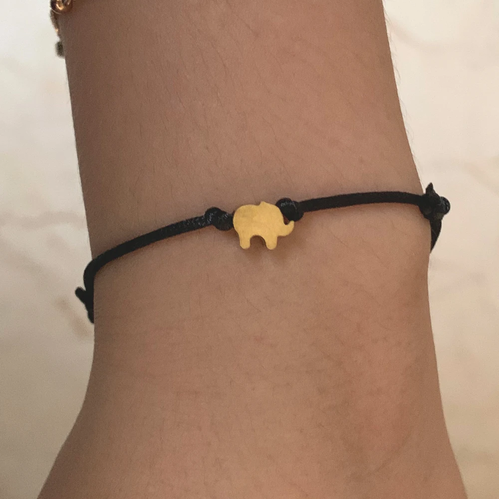 Cute Small Gloosy Steel Elephant Charm Woven Rope Bracelet Red Black String Handmade Jewelry Wholesale