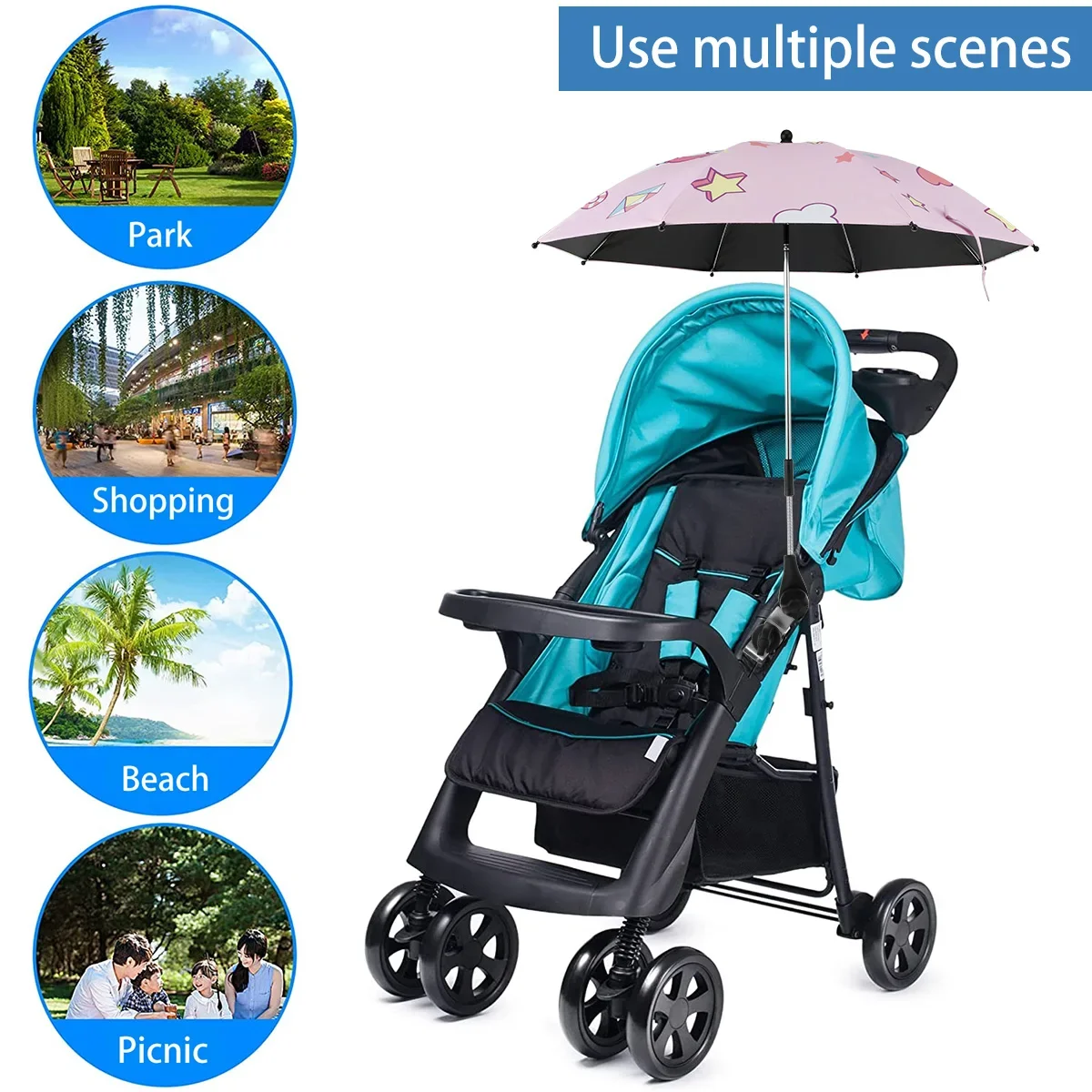 Baby Stroller Parasol Adjustable UV Protection Universal Cartoons Pram Shade Umbrella with Clamp For Stroller Accessories New image 6