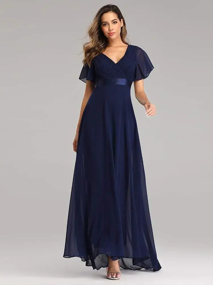 

V-ne Trumpet Sve Bridesmaid Evening Gown Women's Faion Deep V-ne Sle ort Sve Mid-length Dr for Adults