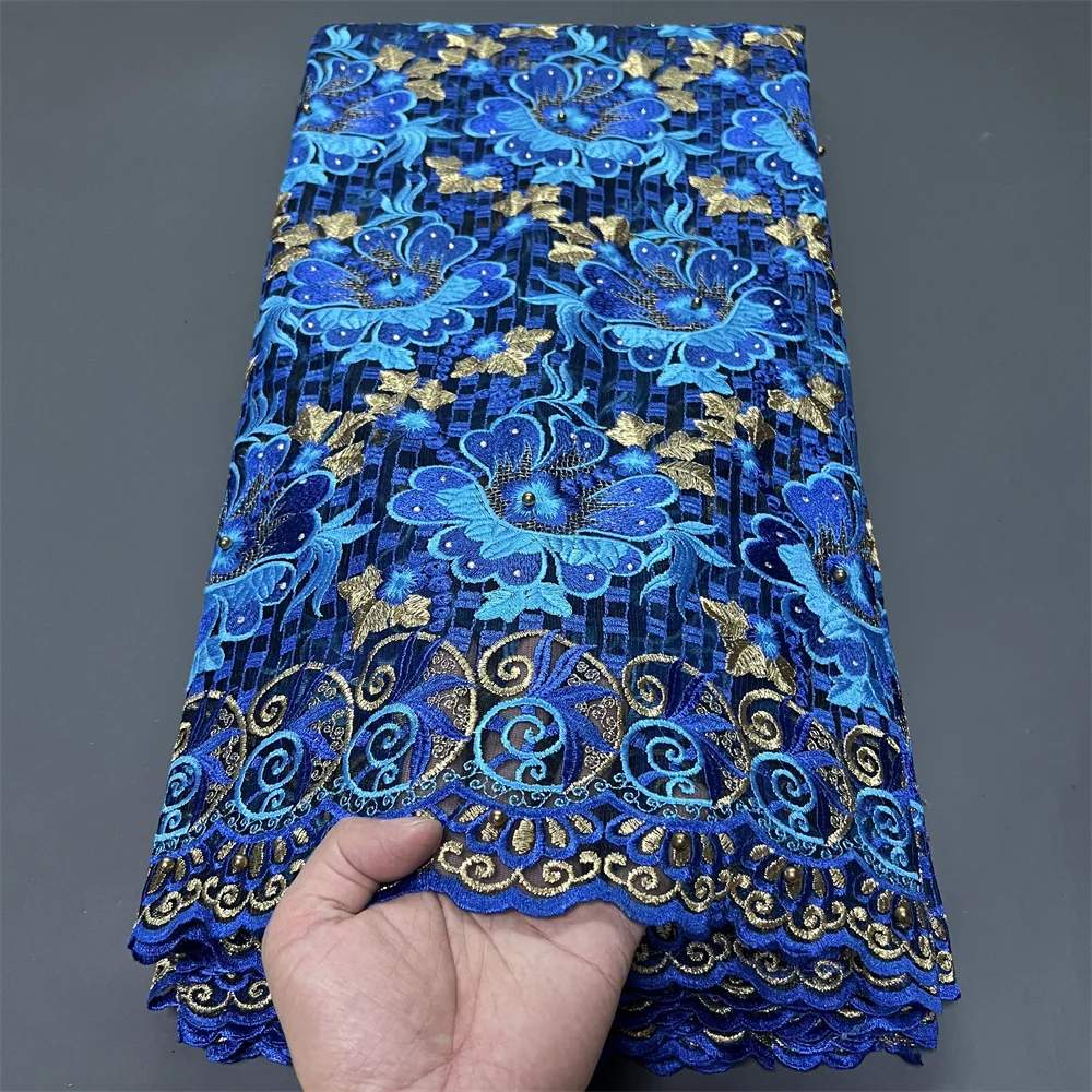 

2025 African Nigerian High-Quality Sequins Tulle Lace Fabric for Prom Dresses Beads Embroidery Sewing Net Cloth 5Yard ZJ073