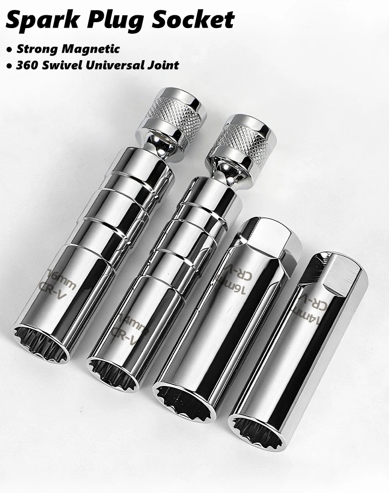 14/16mm Magnetischer Dünnwandiger Universal-Gelenksteckschlüssel für Zündkerzen, 12-Kant Flexibler Steckschlüssel, Autoreparaturwerkzeug