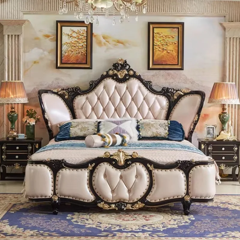 

Designer Pretty Double Bed Frame Wood Elegant European Black Bedroom Luxury Queen Bed Frame Modern Cama Box Casal Furniture