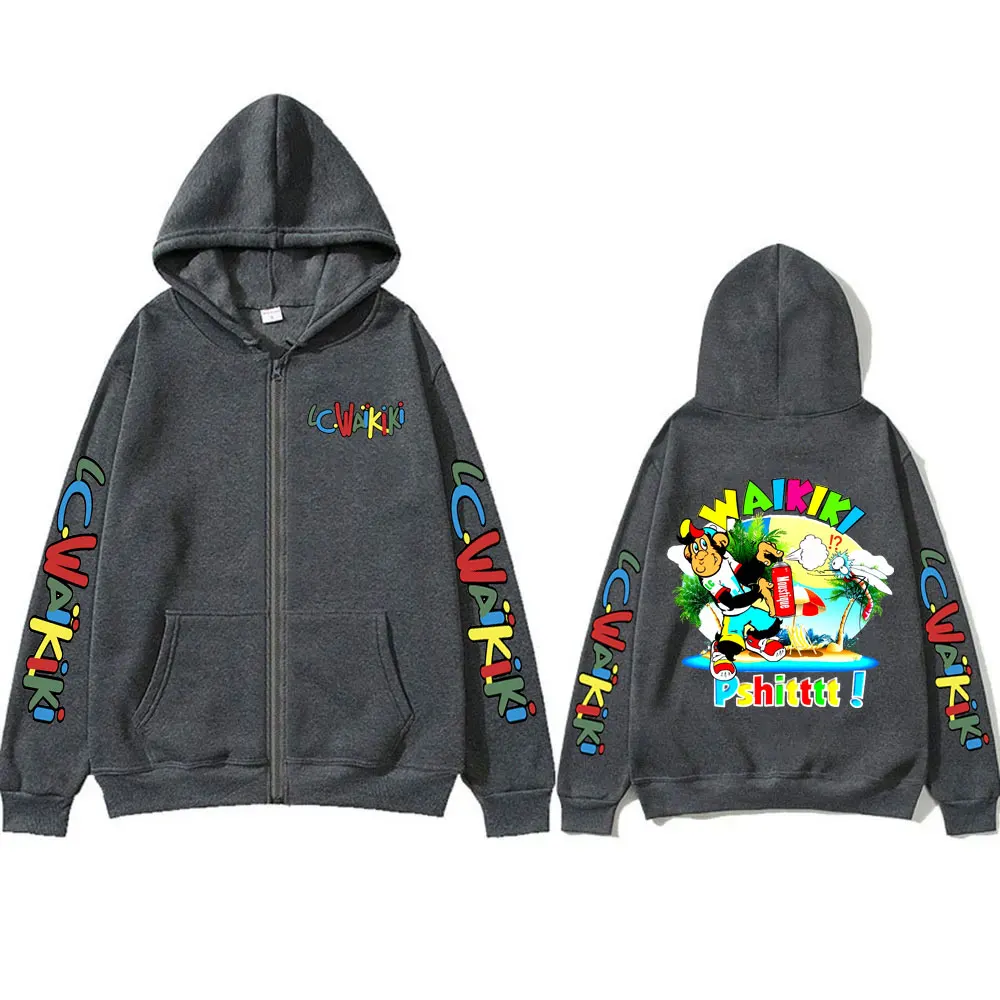 Lc Waikiki Monkey Print Zipper Hoodie Funny Cartoon Monkeys Graphic Zip Up Jacket Men Women Casual Oversized Zippers Sweatshirt