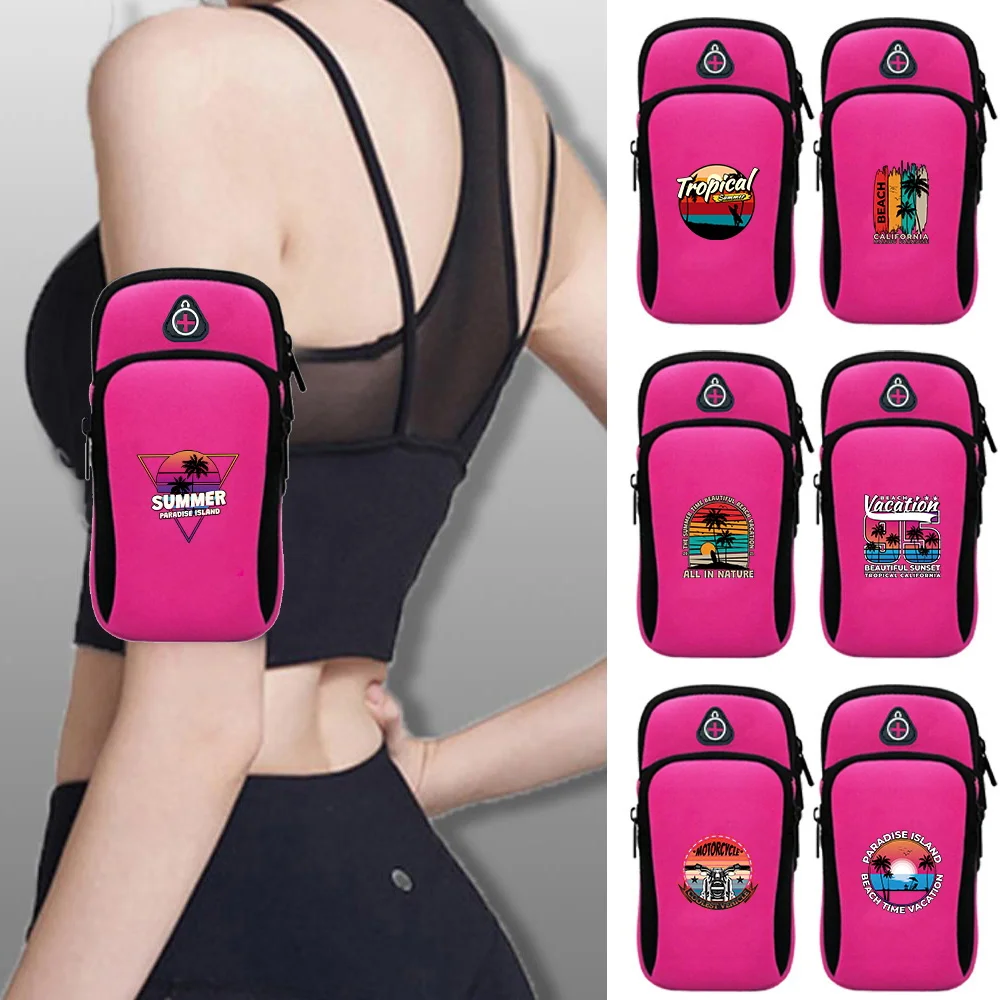 Holiday Print Large Capacity Sports Running Bag Double Layer Sundries Storage Bag Adjustable Arm Band Bag Cycling Gym Phone Bags